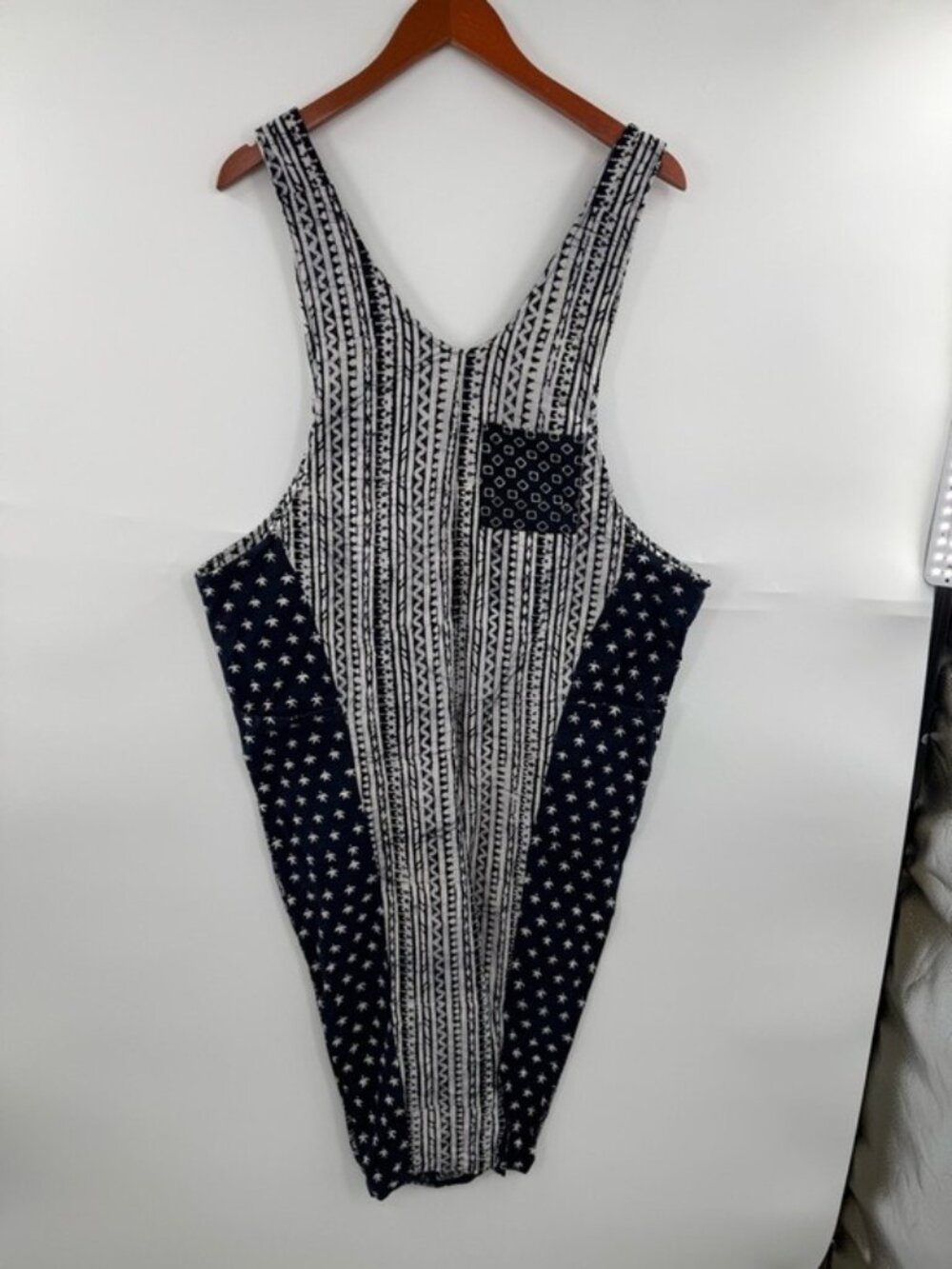 Webebop Kids Jumpsuit Girls M Blue White Patchwork Wide Leg Cotton Boho
